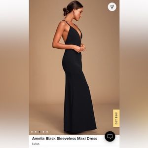 Lulus amelia blk maxi dress v neckline w/ hidden vbar. Fitted trumpet maxi skirt